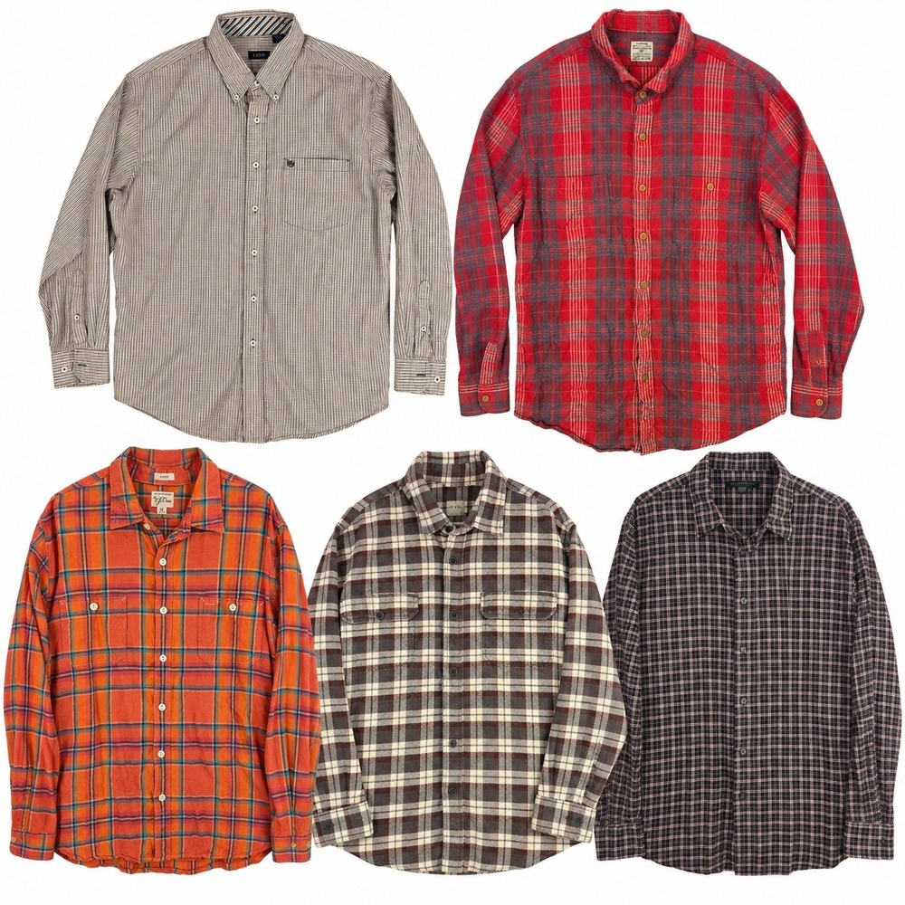 Mixed Brands Lot of 5 Men's XL Button-Down Shirts J. Crew Izod Plaid Long Sleeve